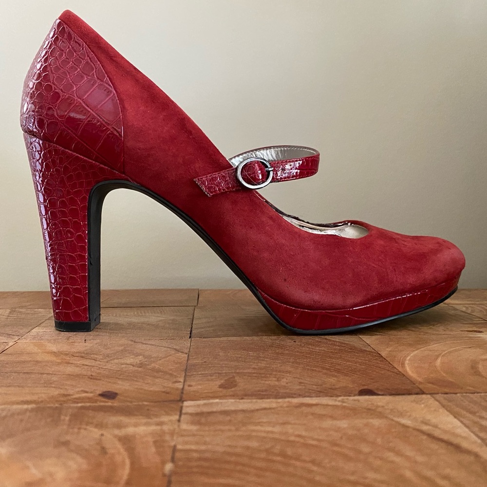 Alfani Suede/Textured Ruby Red Platform Maryjanes